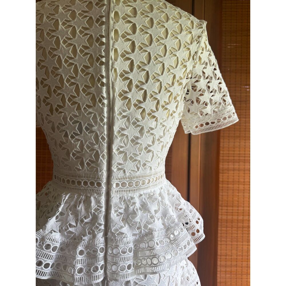 Self-Portrait White Star Guipure Lace Tiered Mini Dress Summer Size 6 - Picture 4 of 6